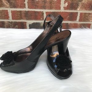 Anne Klein Black 3" Peep Toe Heels Sz 7M